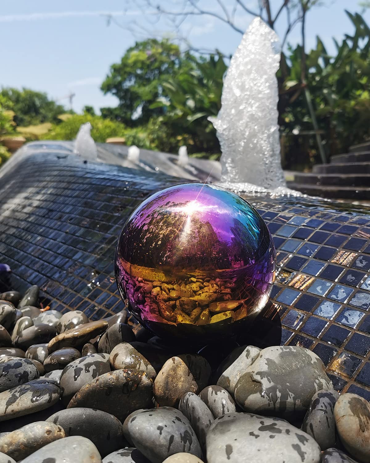 Sparkling lawn decor that catches light and invites curiosity.