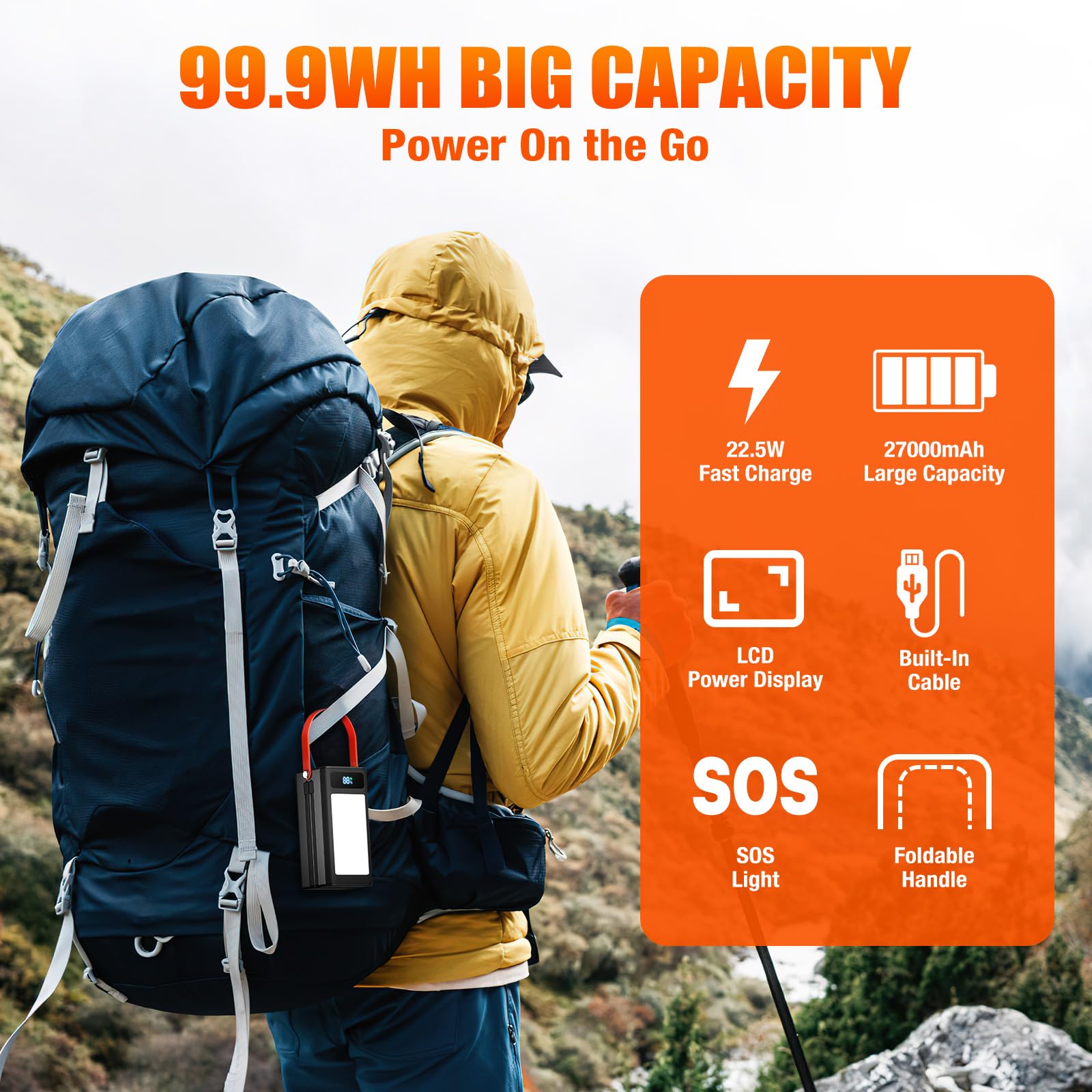 Pangootek power bank LCD display shows remaining capacity for planning.