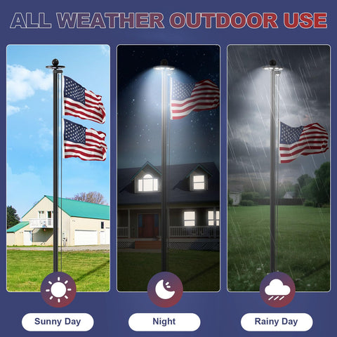 Panopole night illumination showcases flag after dark