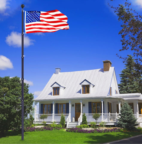 Panta flag pole sections extended for a tall, wind-ready display