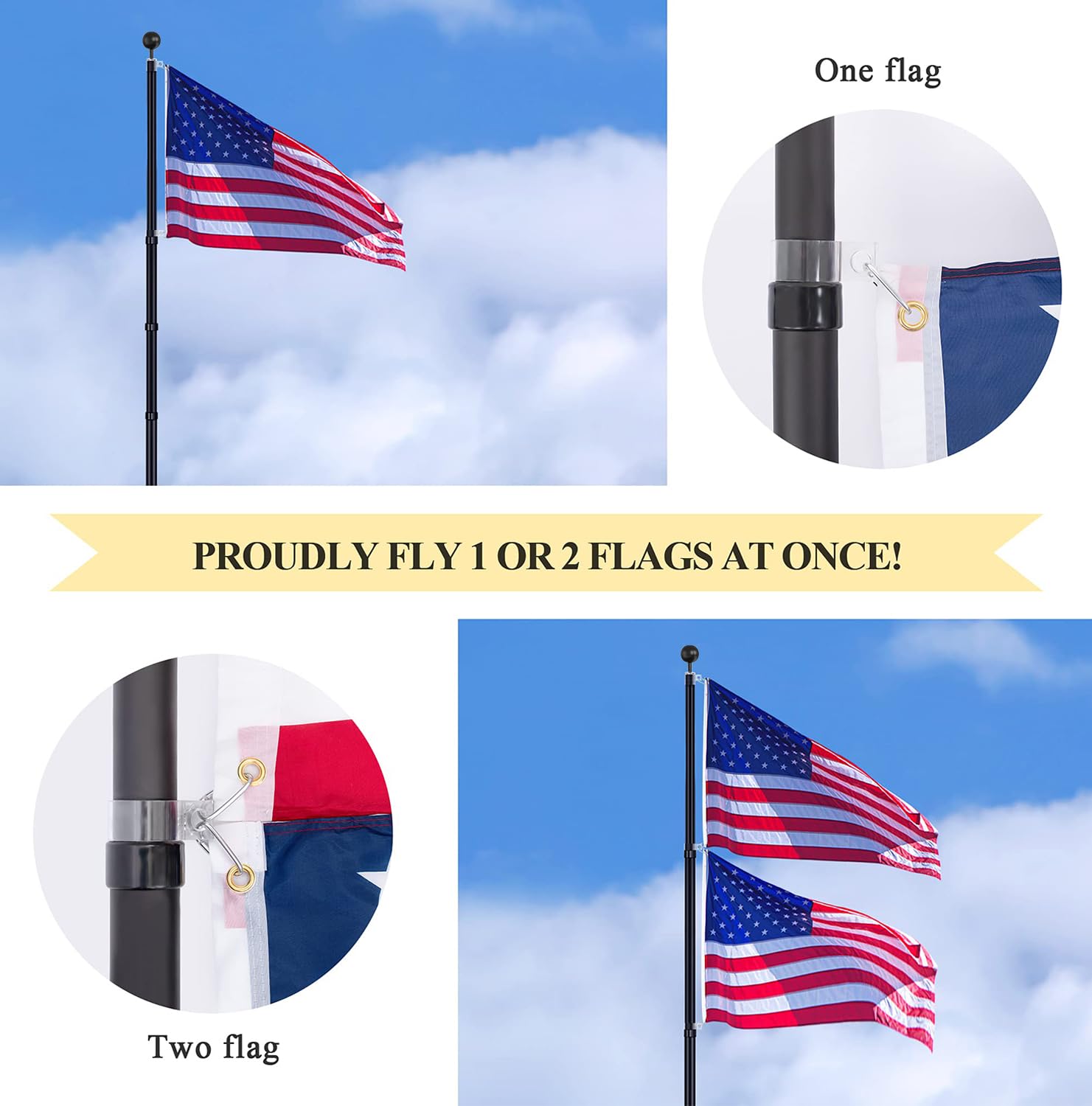 Panta rotation rings prevent tangling while two flags fly