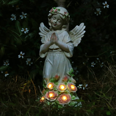 Panven garden angel statue in durable resin finish withstands outdoor use.