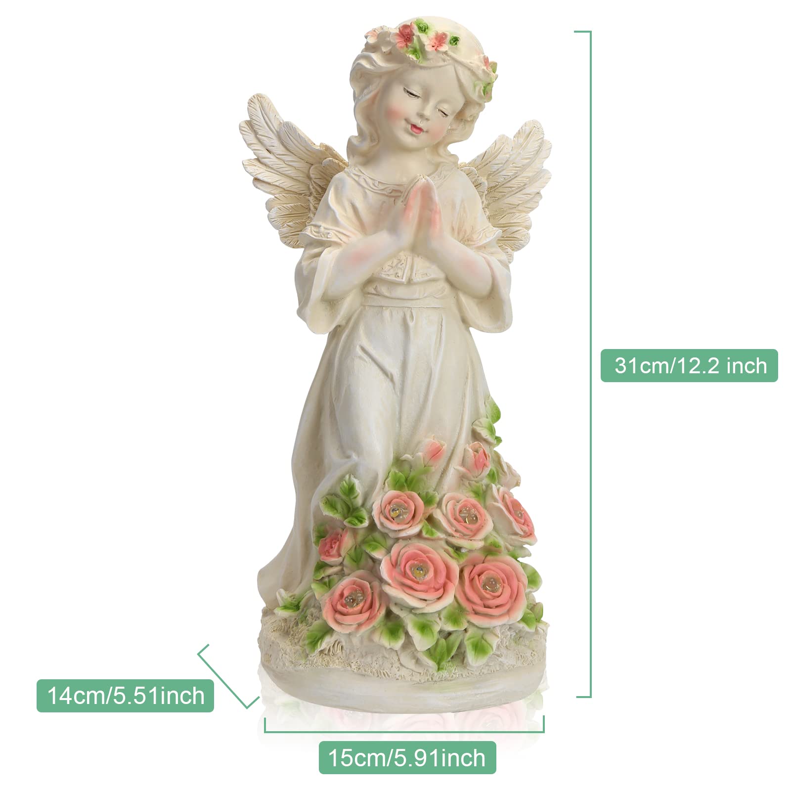 Panven garden angel solar panel powers daytime charge for dusk glow.