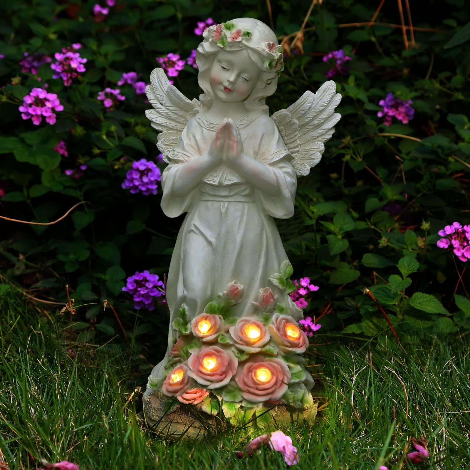 Panven garden angel statue close-up of wings, showcasing handcrafted detail for a charming yard focal point.