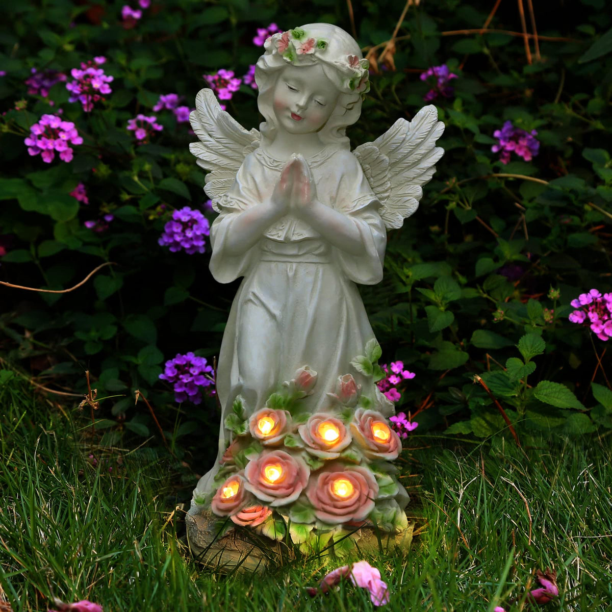 Panven garden angel statue close-up of wings, showcasing handcrafted detail for a charming yard focal point.
