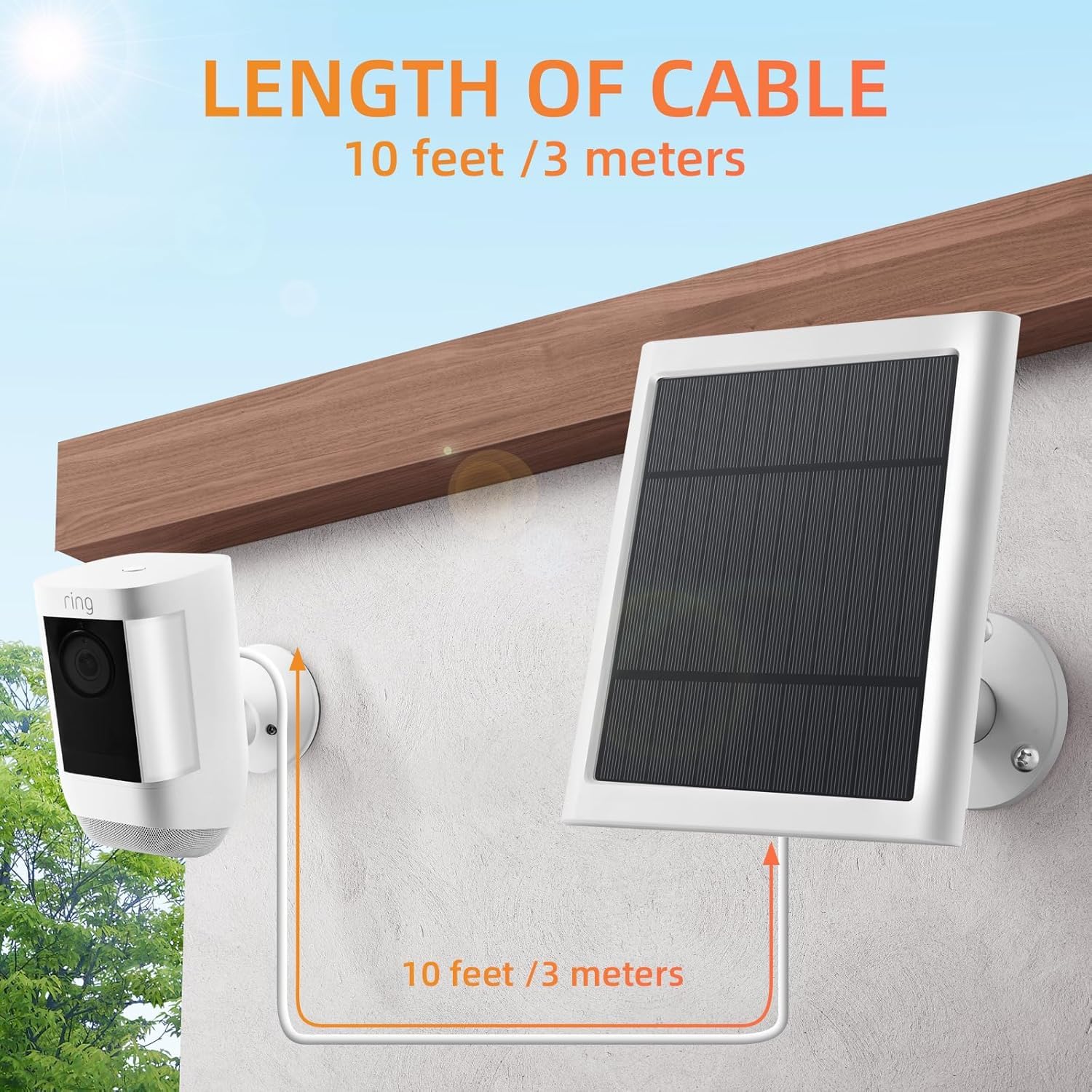 Paodekua 10ft cable provides flexible installation and optimal sun positioning.