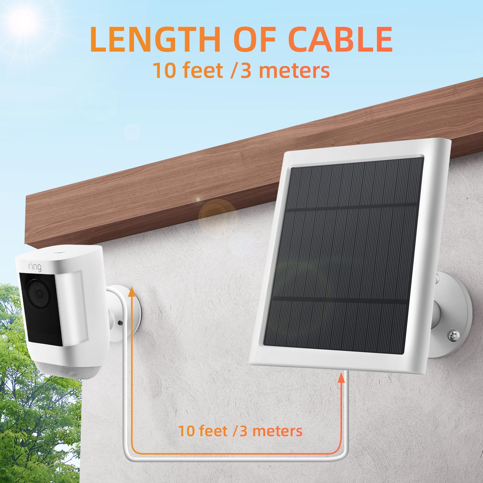 Paodekua solar panel for Ring Spotlight Cam Plus maintains power outdoors.
