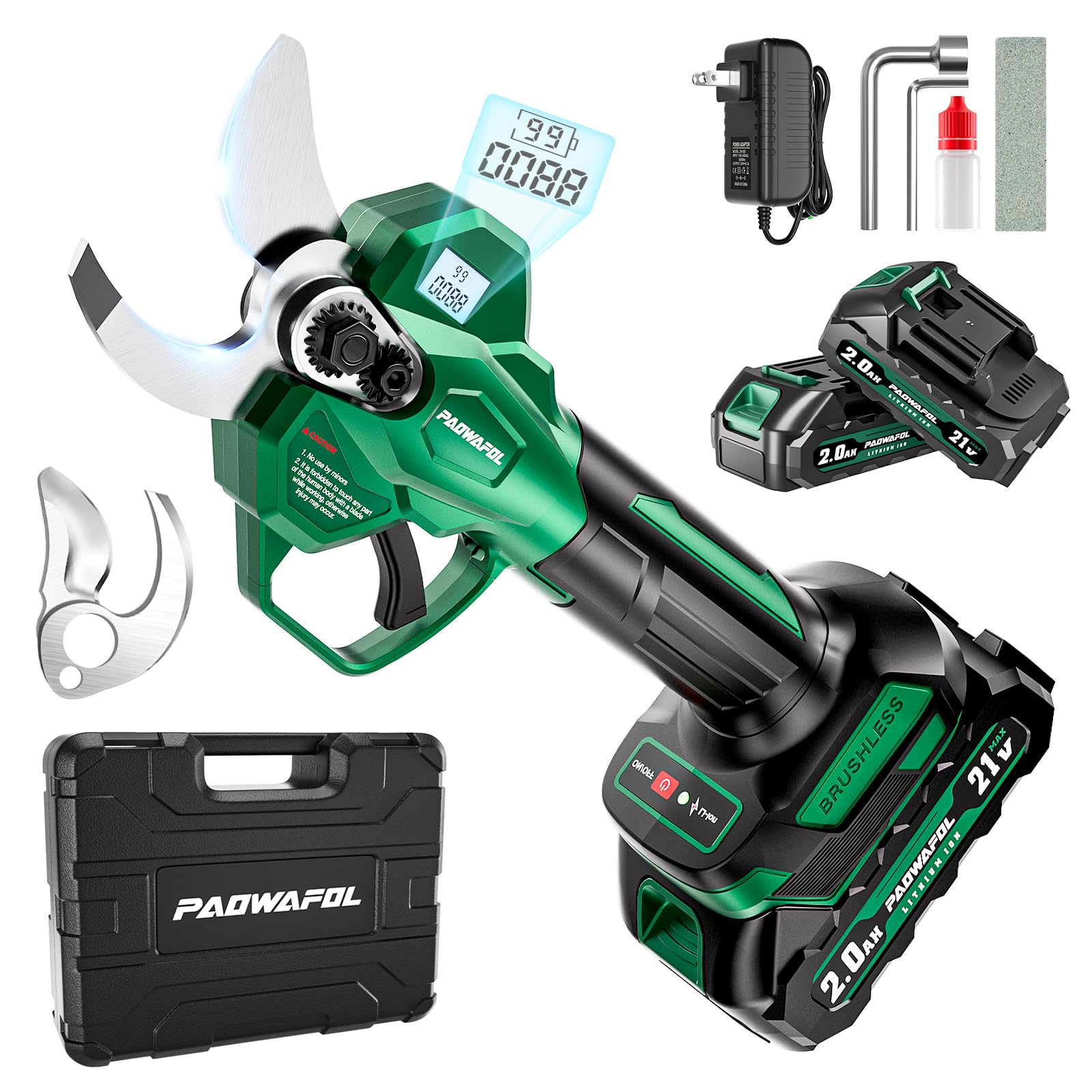 PAOWAFOL electric pruning shears blade close-up for precise cuts.
