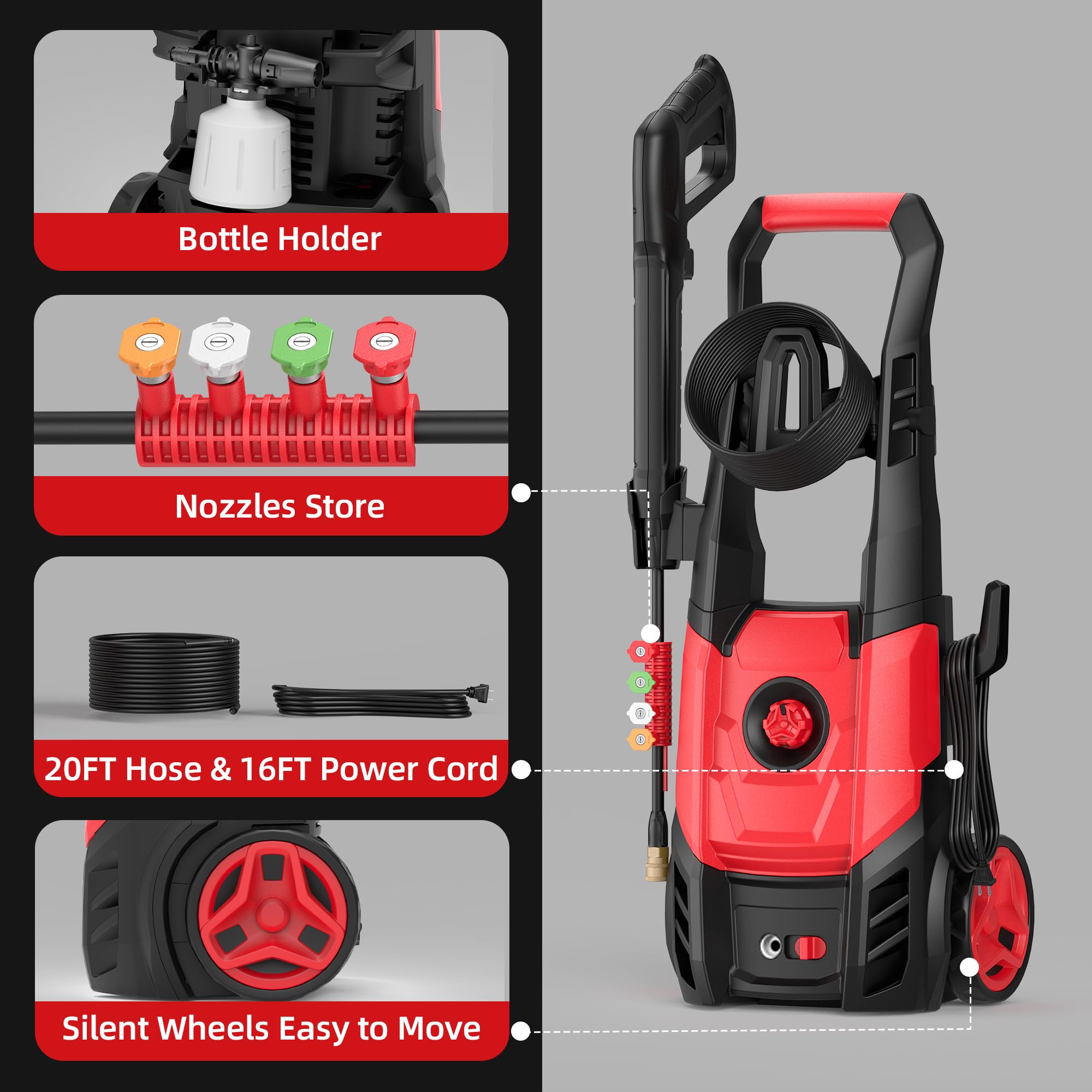Paporia compact storage keeps hoses and nozzles organized after use.