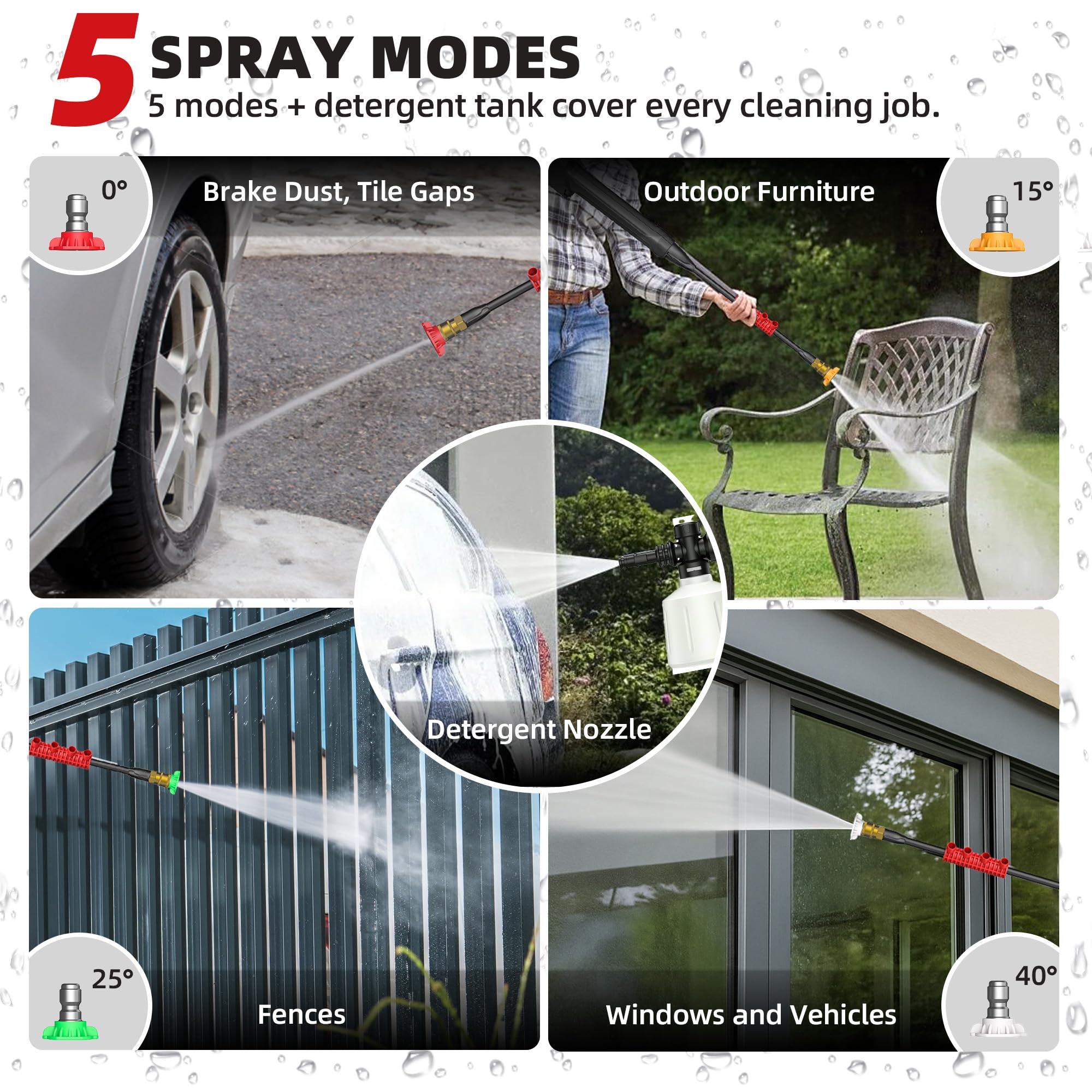 Paporia electric pressure washer with four nozzles for versatile outdoor cleaning.