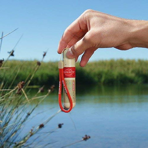 Travel-size PARA'KITO bottle in a backpack for trips.