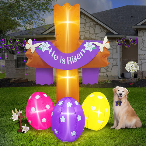 PARAYOYO 8ft Easter inflatable cross with eggs boosts curb appeal