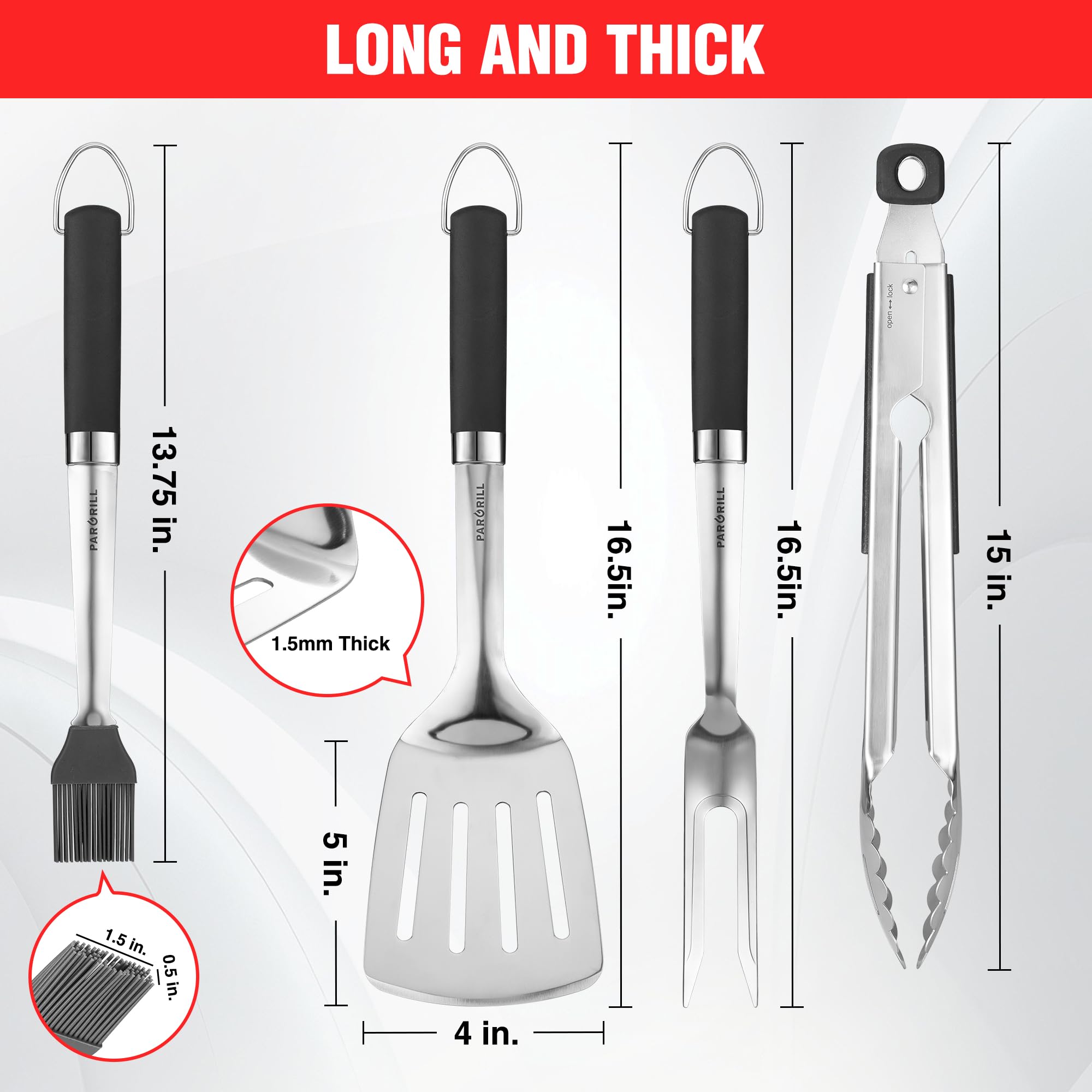 PARGRILL heavy-duty fork designed for sturdy turning with a comfortable grip.