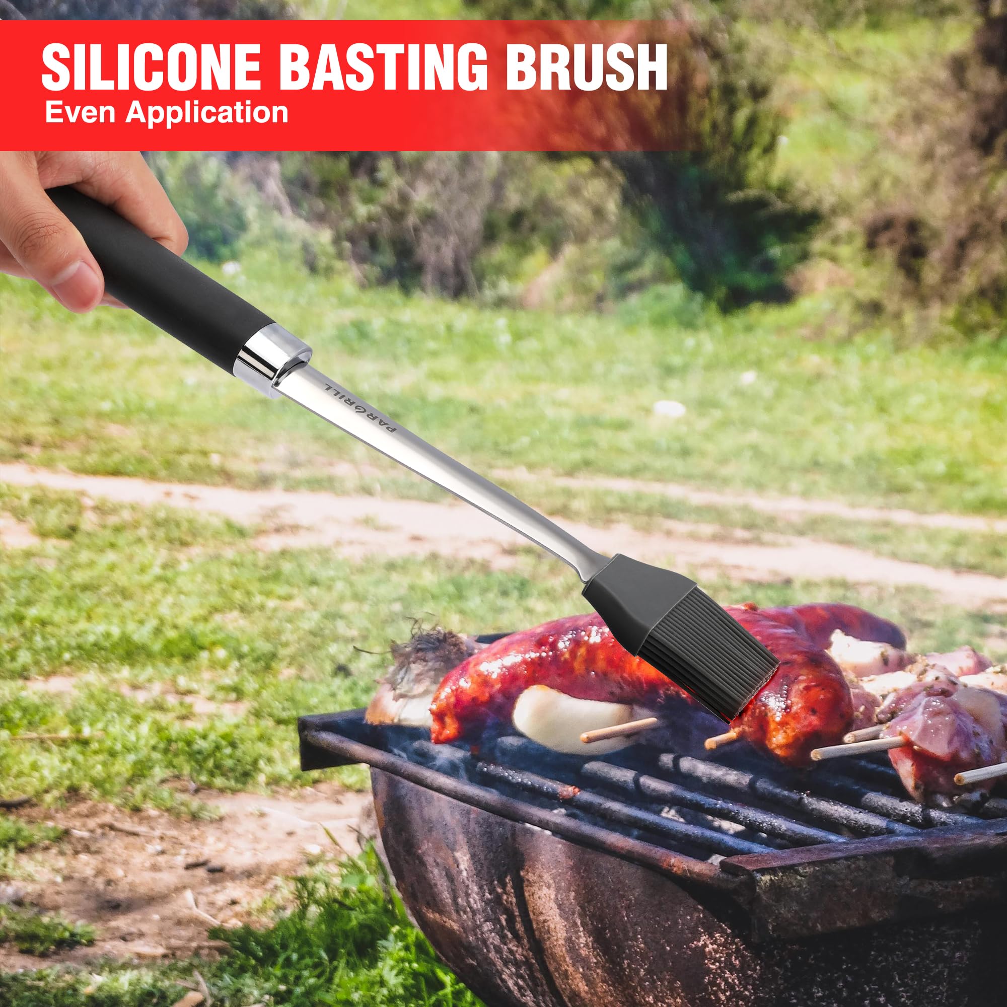PARGRILL hanging loops featured for organized storage of barbecue tools.