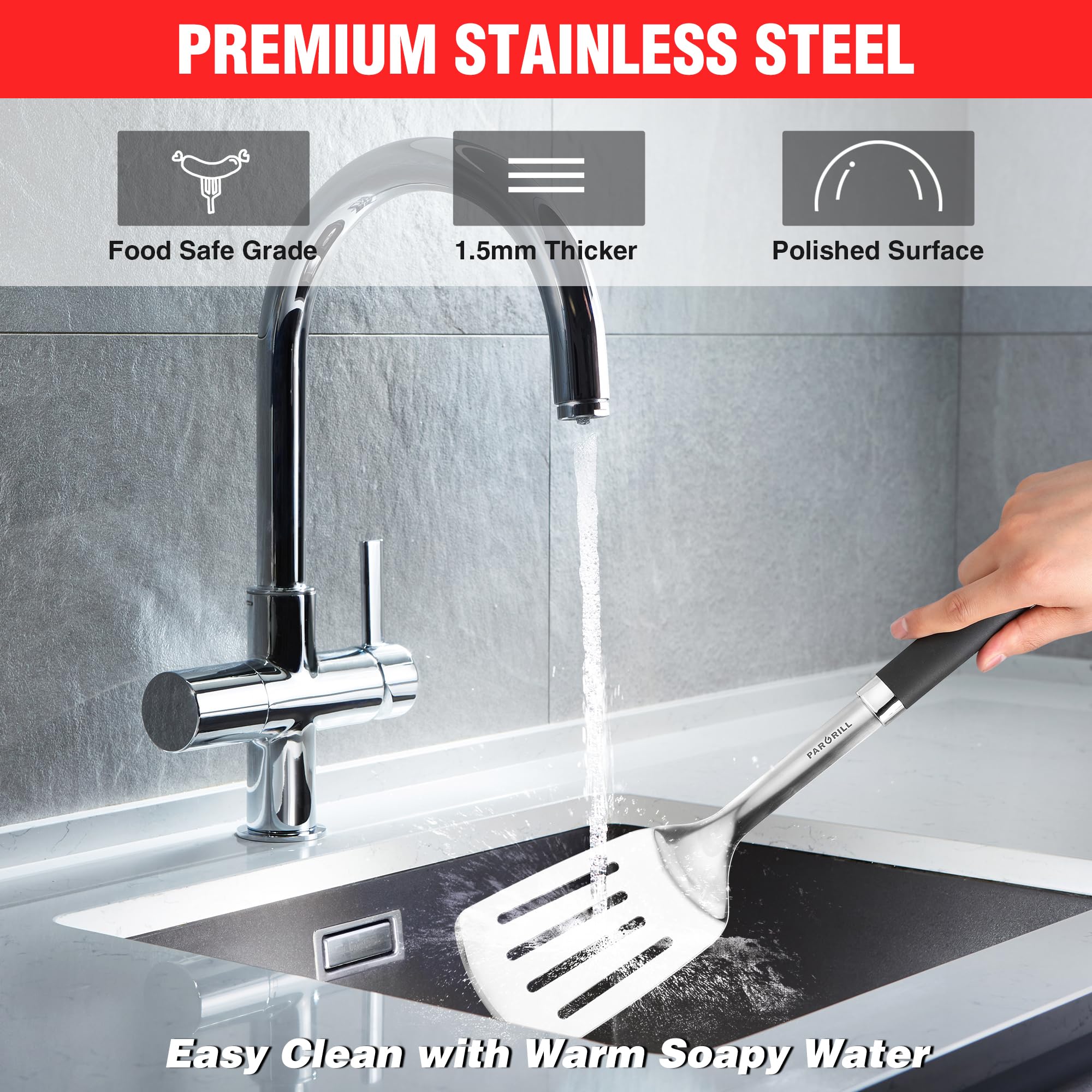 PARGRILL locking tongs illustrate secure storage when closed.
