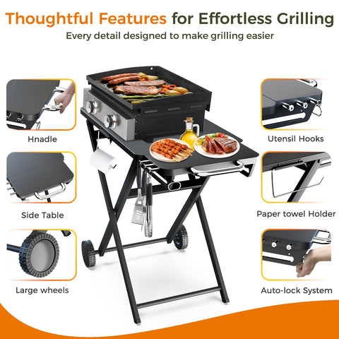 Pariplus grill table stand with paper towel holder and utensil hooks