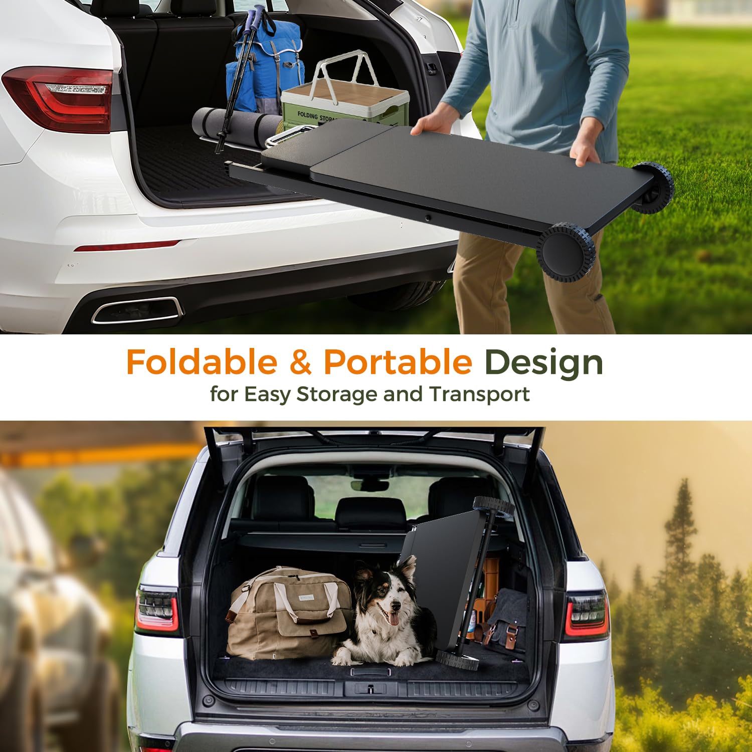 Pariplus grill table stand with wheels and handle for easy transport