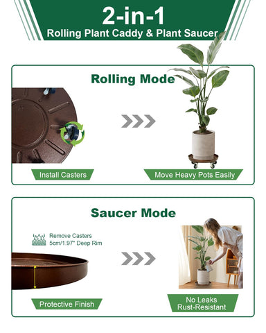 Parsagi rolling caddy with locking brakes keeps heavy planters secure.