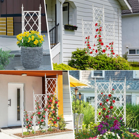 ParseBio white garden trellis offers heavy-vine support for tomatoes and roses.
