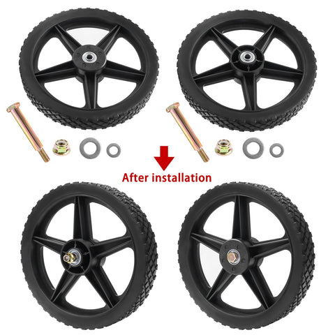Parts Camp 16in wheels suitable for garden carts and hand trucks.