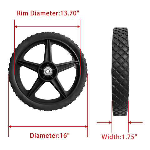 Parts Camp 16in wheel with tire and rim for quick replacement.