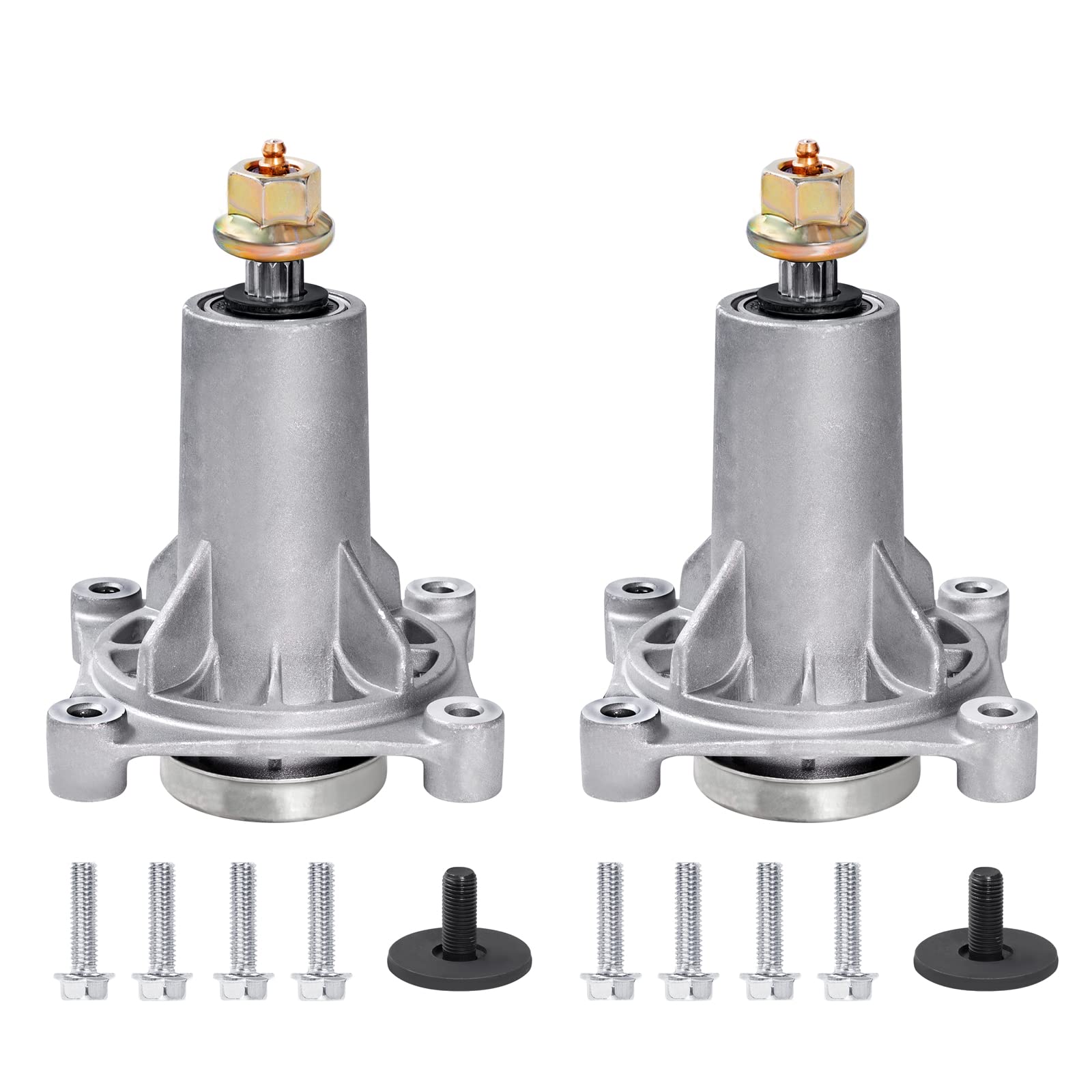 Parts Camp 2-pack mandrel assembly front view for quick mower deck replacement.