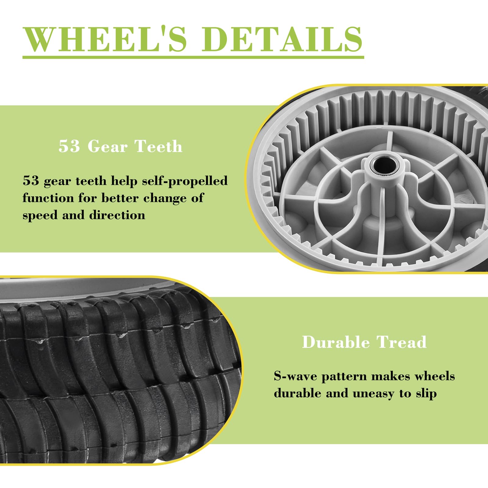 Parts Camp front-drive wheels 8x2 size for smooth rolling on lawns