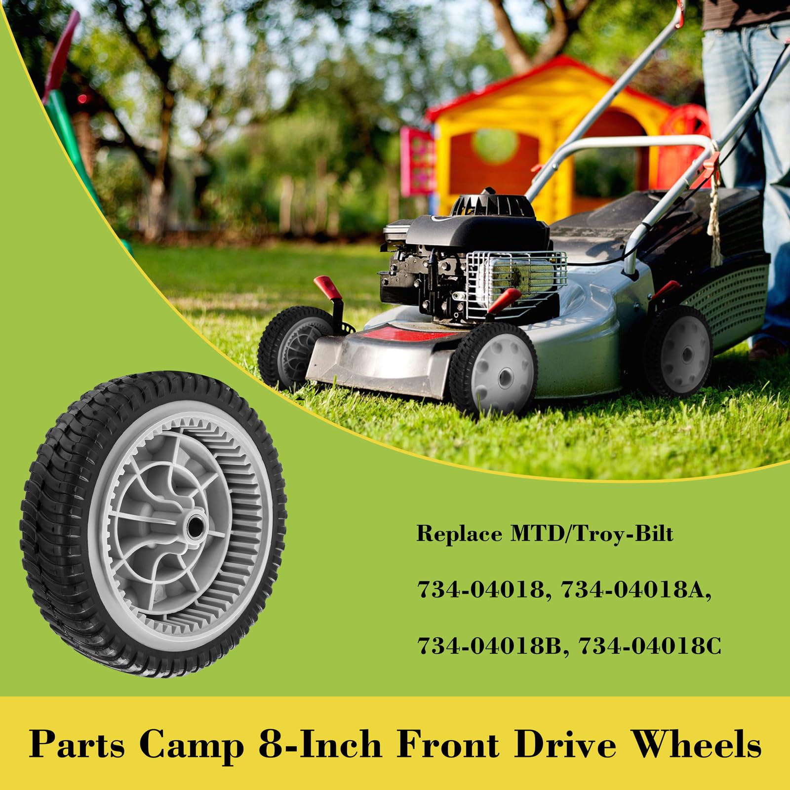 Parts Camp installation-ready wheels simplify mounting on compatible mowers