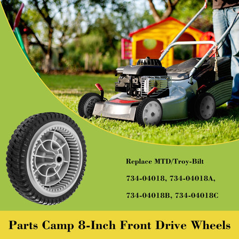 Parts Camp installation-ready wheels simplify mounting on compatible mowers