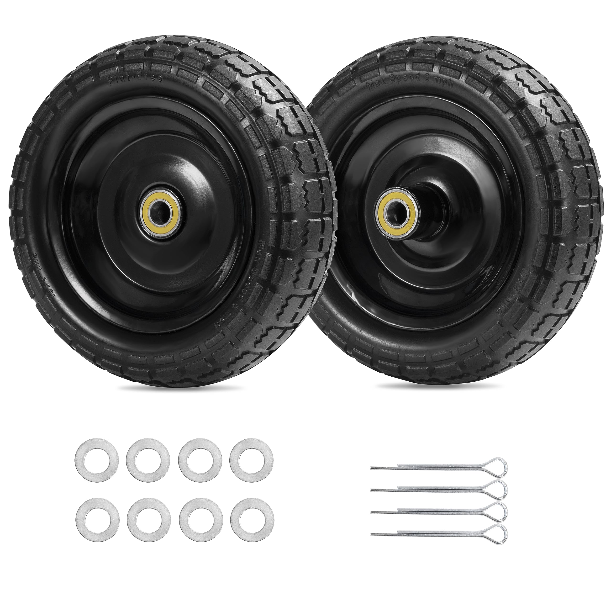 Parts Camp Gorilla Cart Wheels with 10-inch solid tires for puncture-resistant transport.