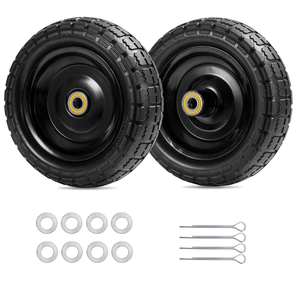 Parts Camp Gorilla Cart Wheels with 10-inch solid tires for puncture-resistant transport.