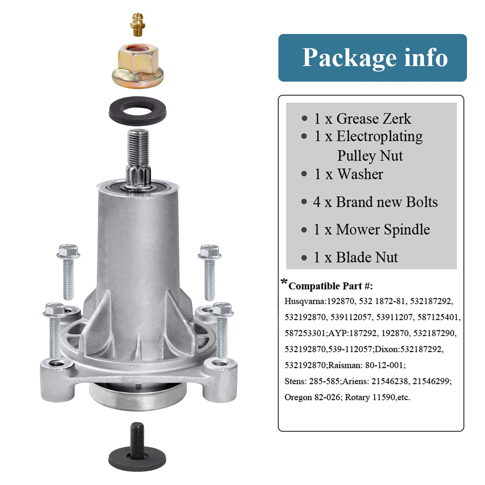 Parts Camp Husqvarna-compatible spindle for YTH series decks.