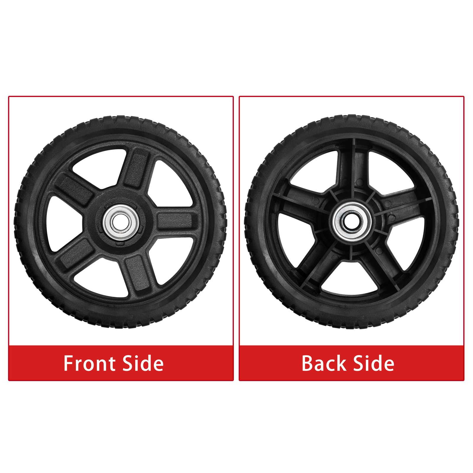 Parts Camp wheel width 1-1/2in emphasizes smooth mowing on uneven terrain.