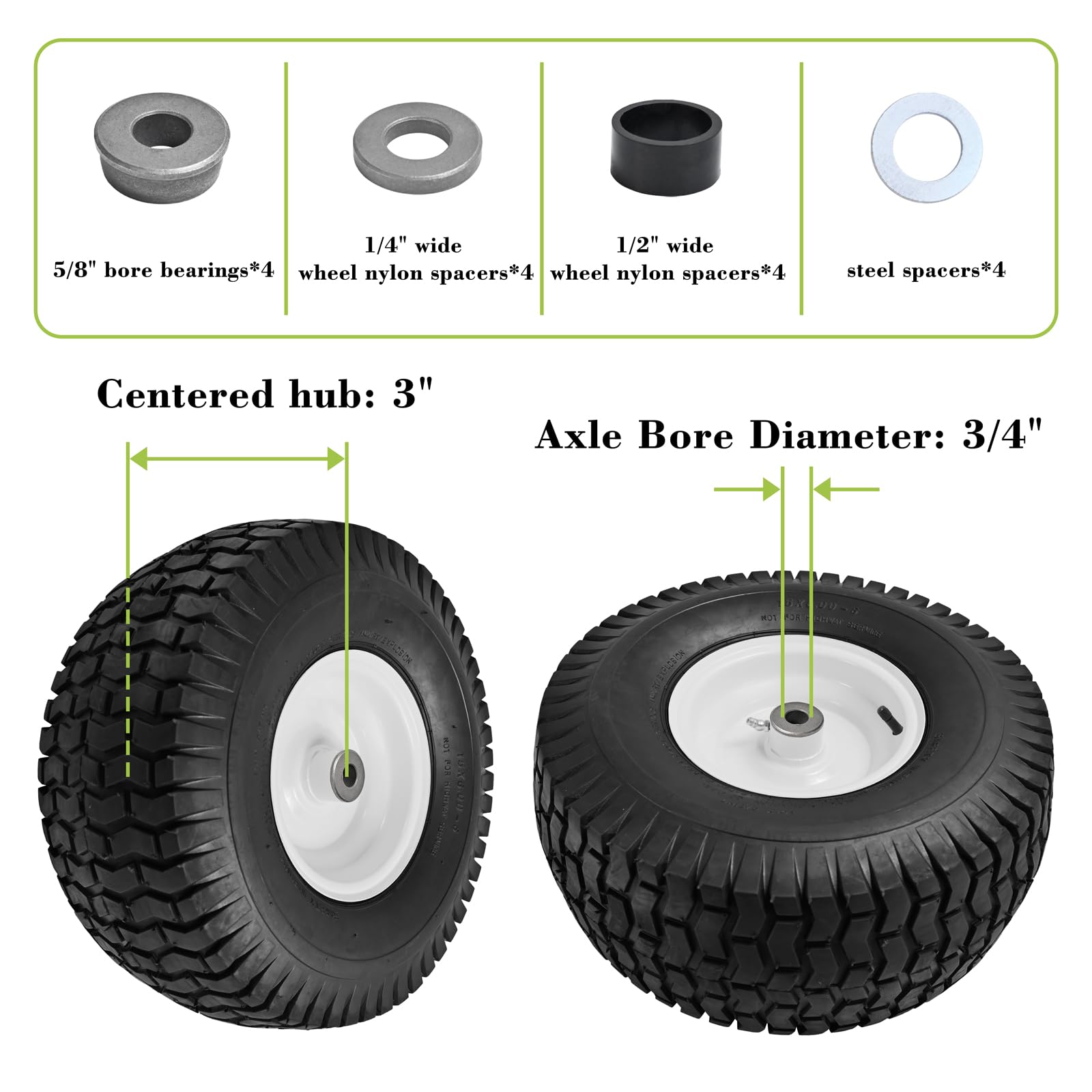 Parts Camp preinstalled 3/4 inch bushing image highlights easy hub sizing for compatible mowers.