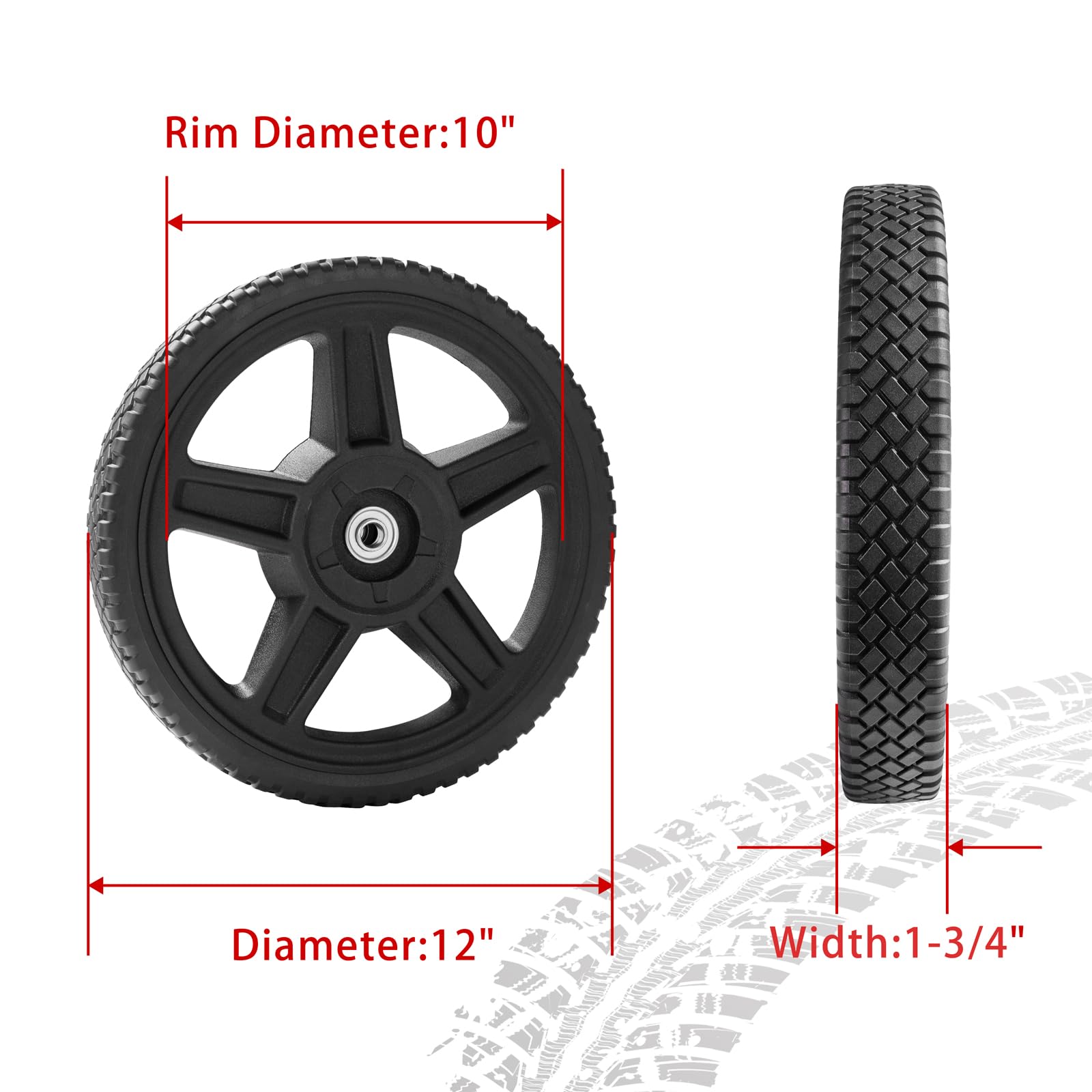 Parts Camp Push Mower Wheel 12-inch side view highlights compact design and easy rolling