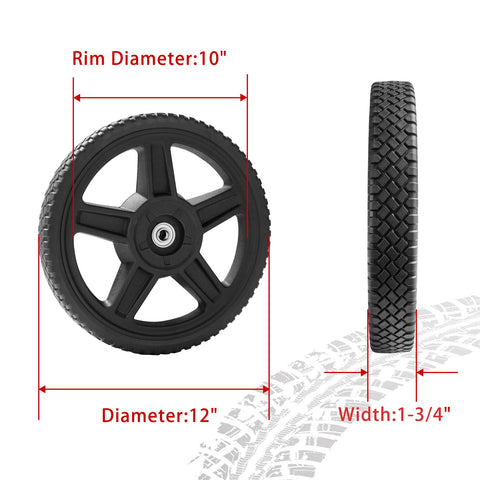 Parts Camp Push Mower Wheel 12-inch side view highlights compact design and easy rolling