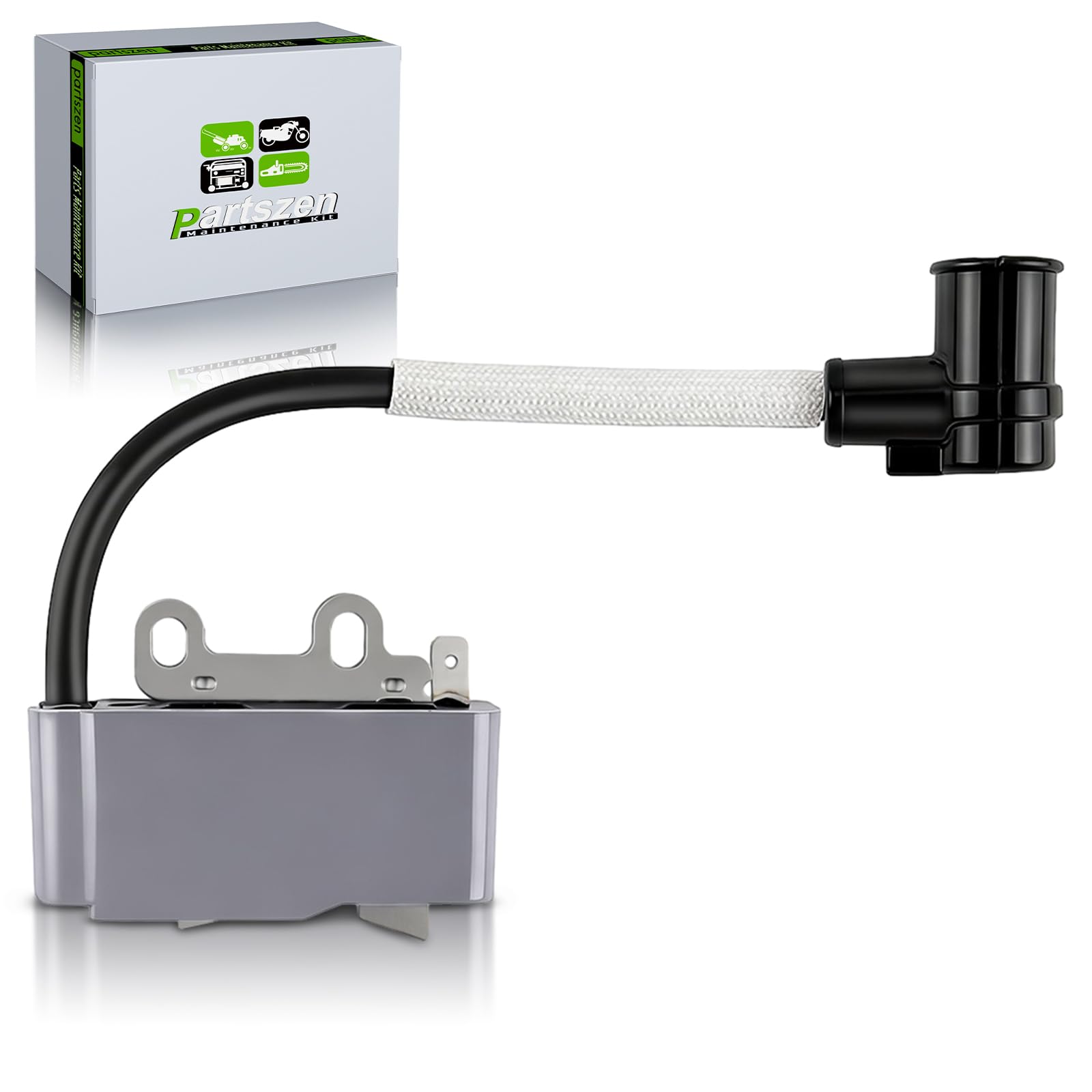 Partszen A411000130 ignition coil closeup highlights durable housing for reliable spark delivery.