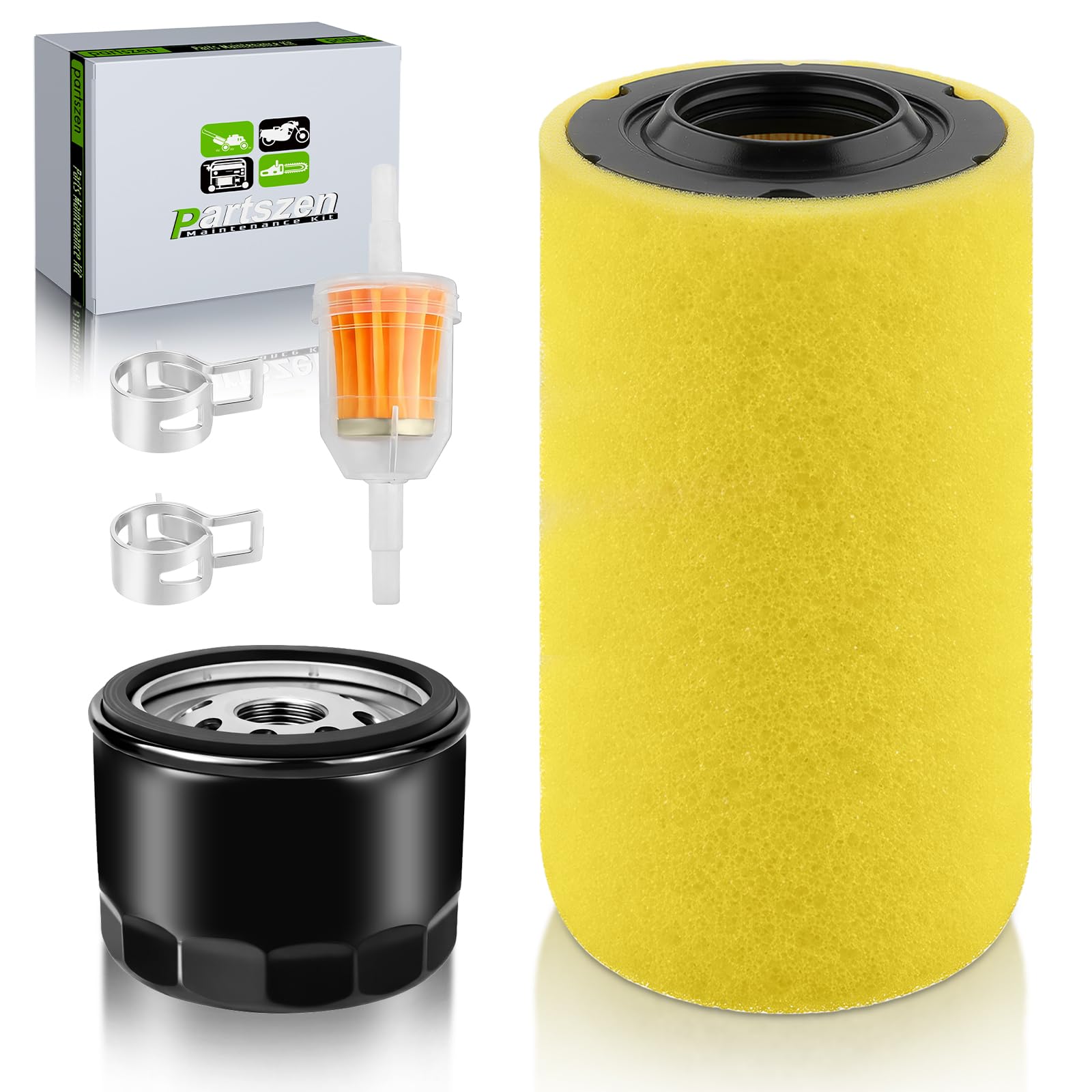 PartsZen air fuel oil filter kit for John Deere Z225 packaging, quick maintenance.