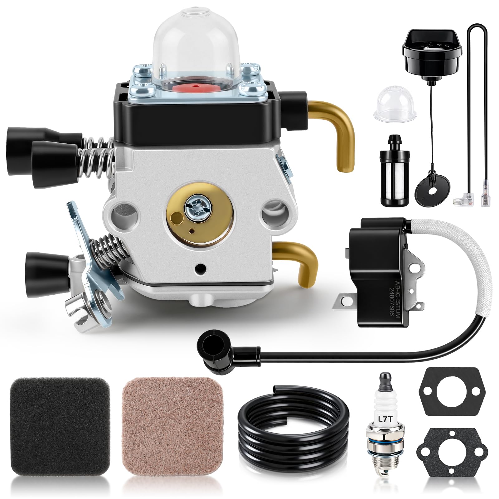 Partszen carburetor kit for Stihl FS85 image showing complete tune-up components for easier installation