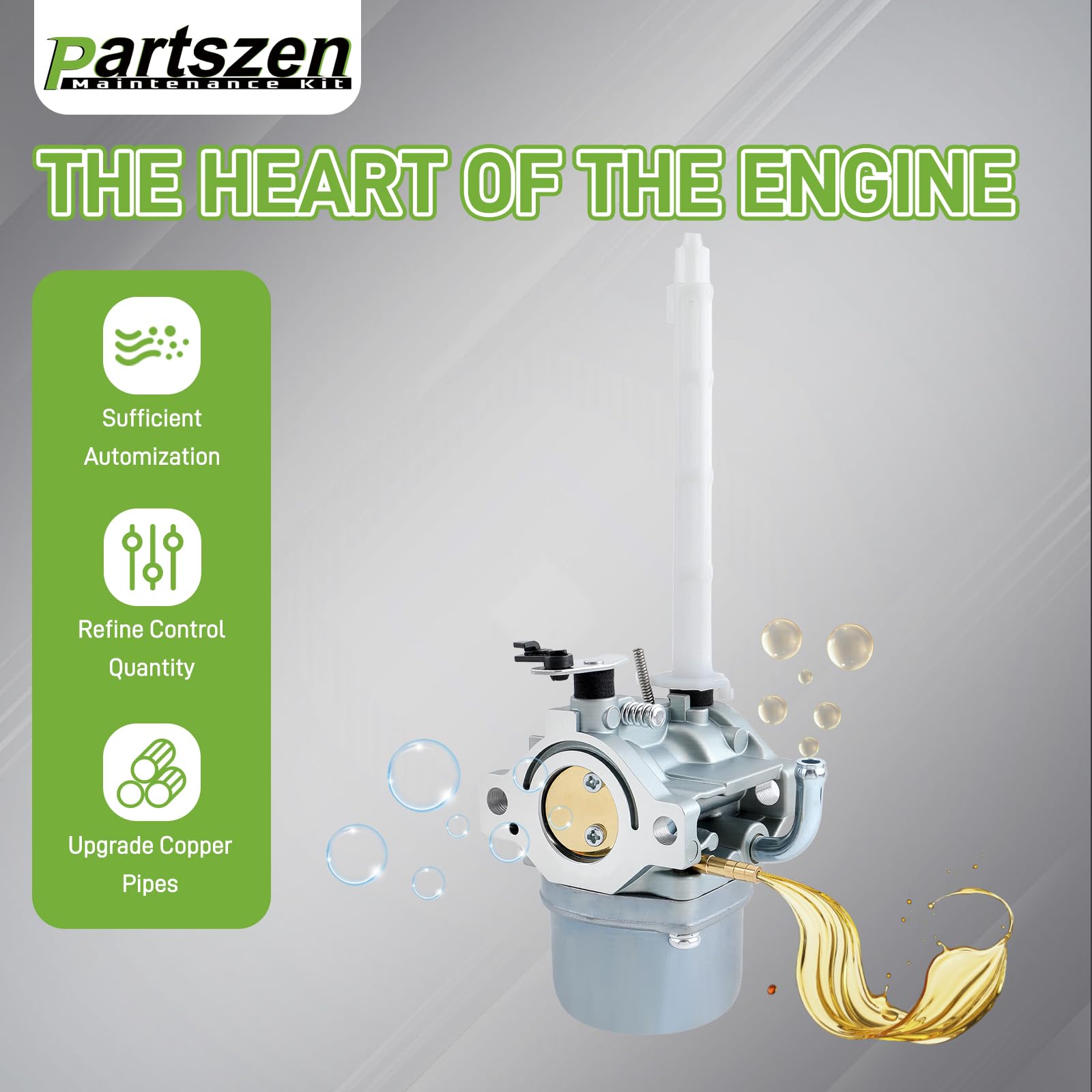 Partszen carburetor kit fitment guide highlighting compatible 20M and 21M engines.