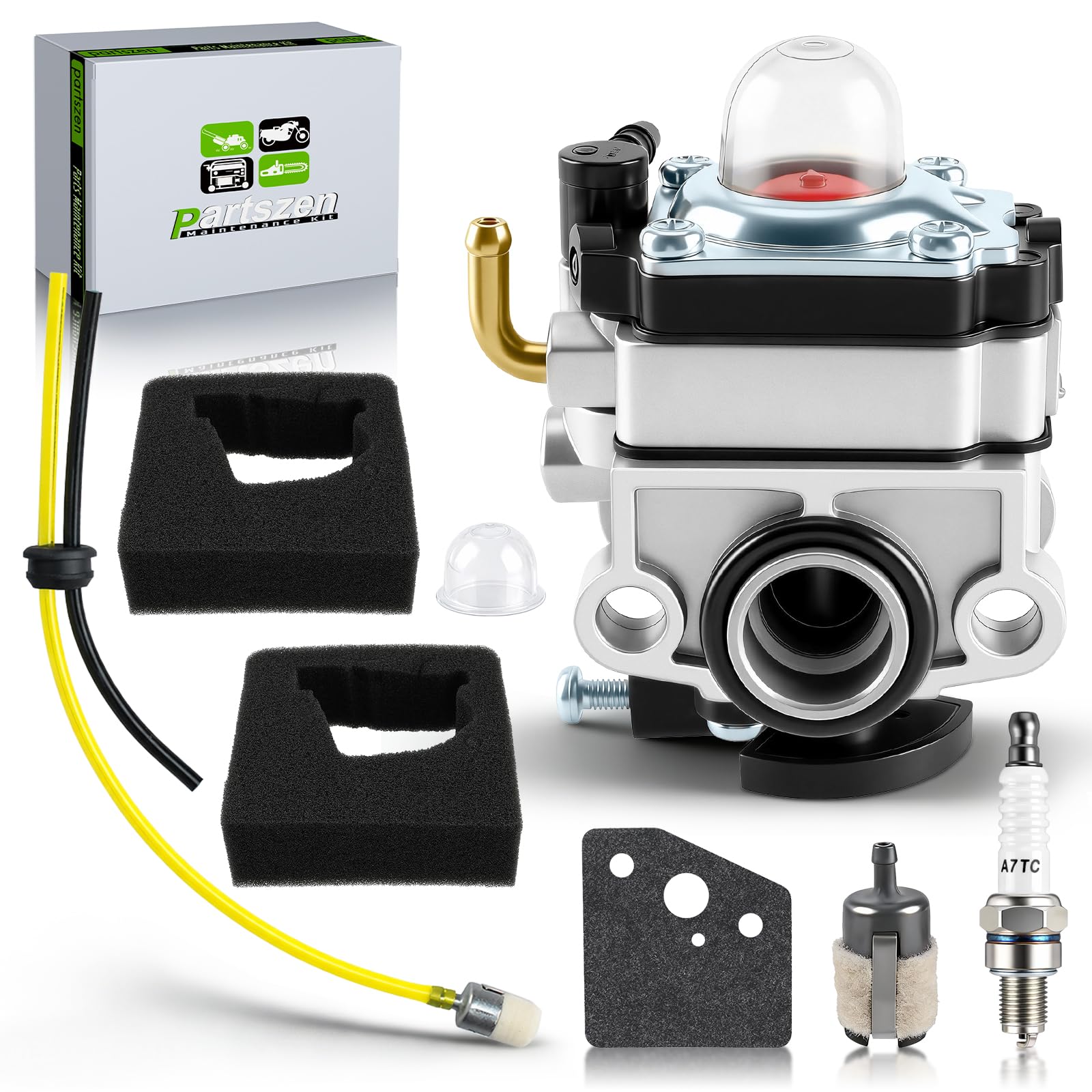 Partszen GX31 FG100 carburetor close-up showing secure mounting for Honda engines