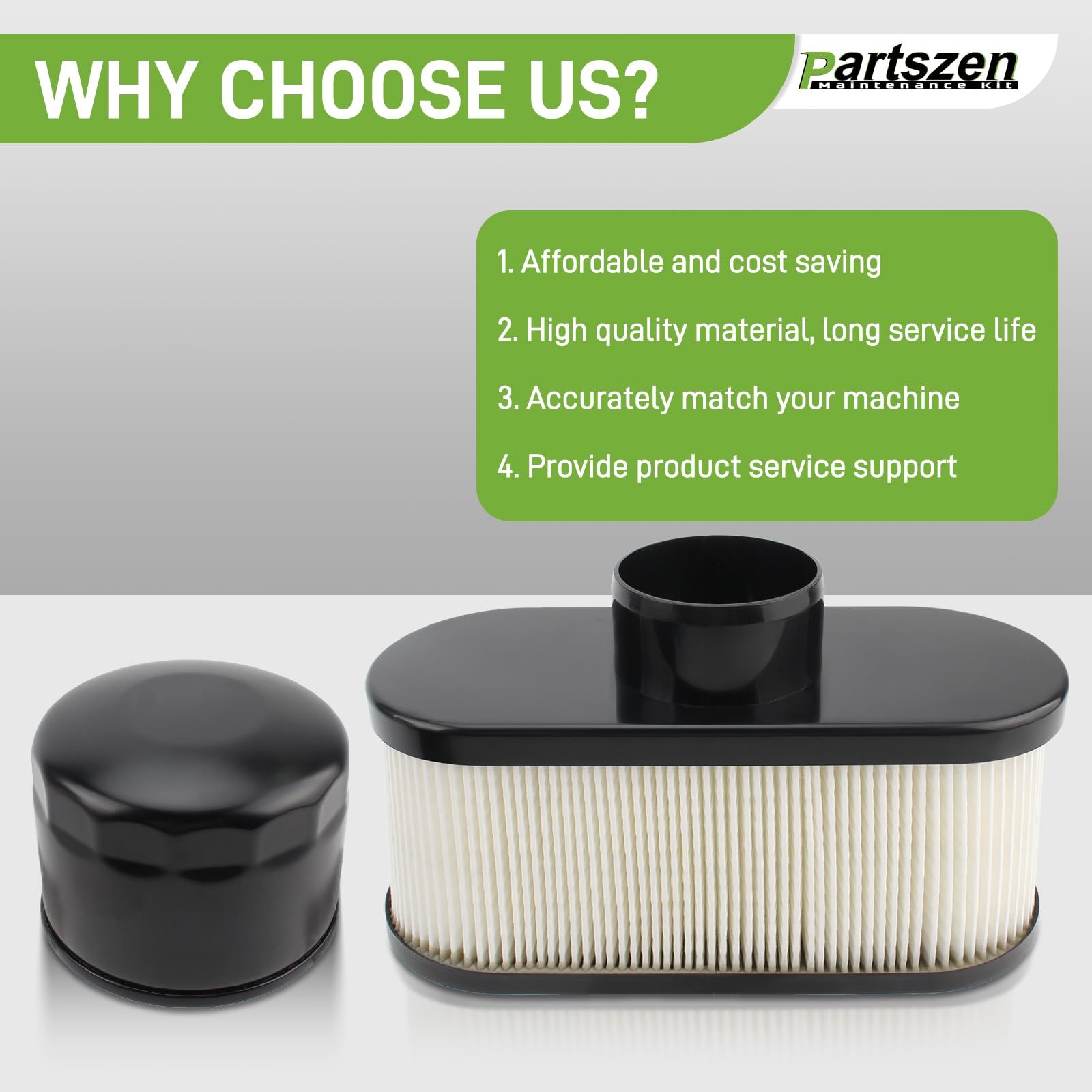 Partszen maintenance kit with all filters for quick mower tune-ups.