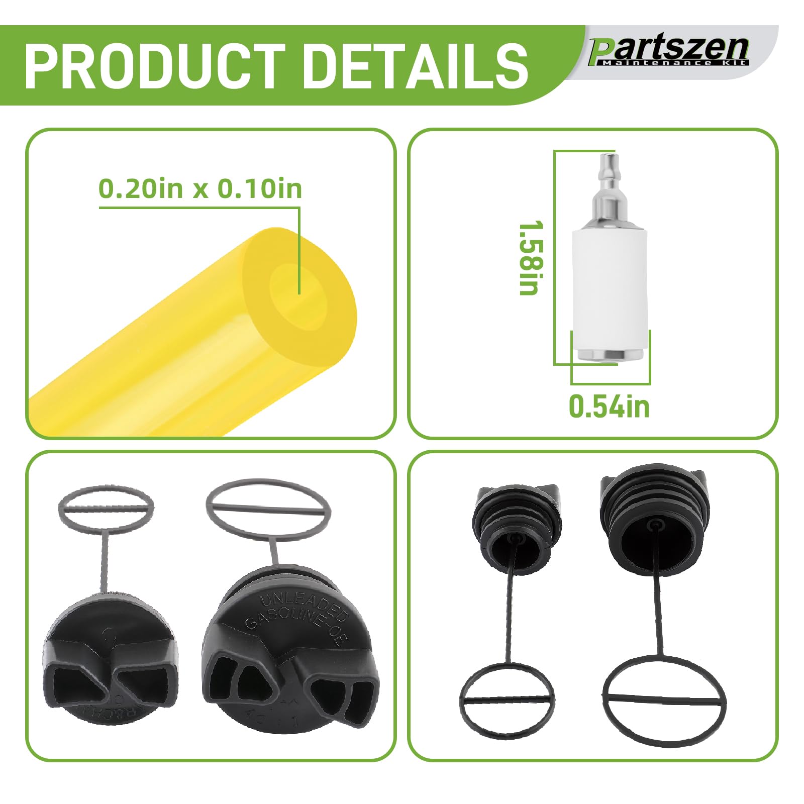 Partszen oil cap kit components arranged for replacement on Poulan Craftman saws