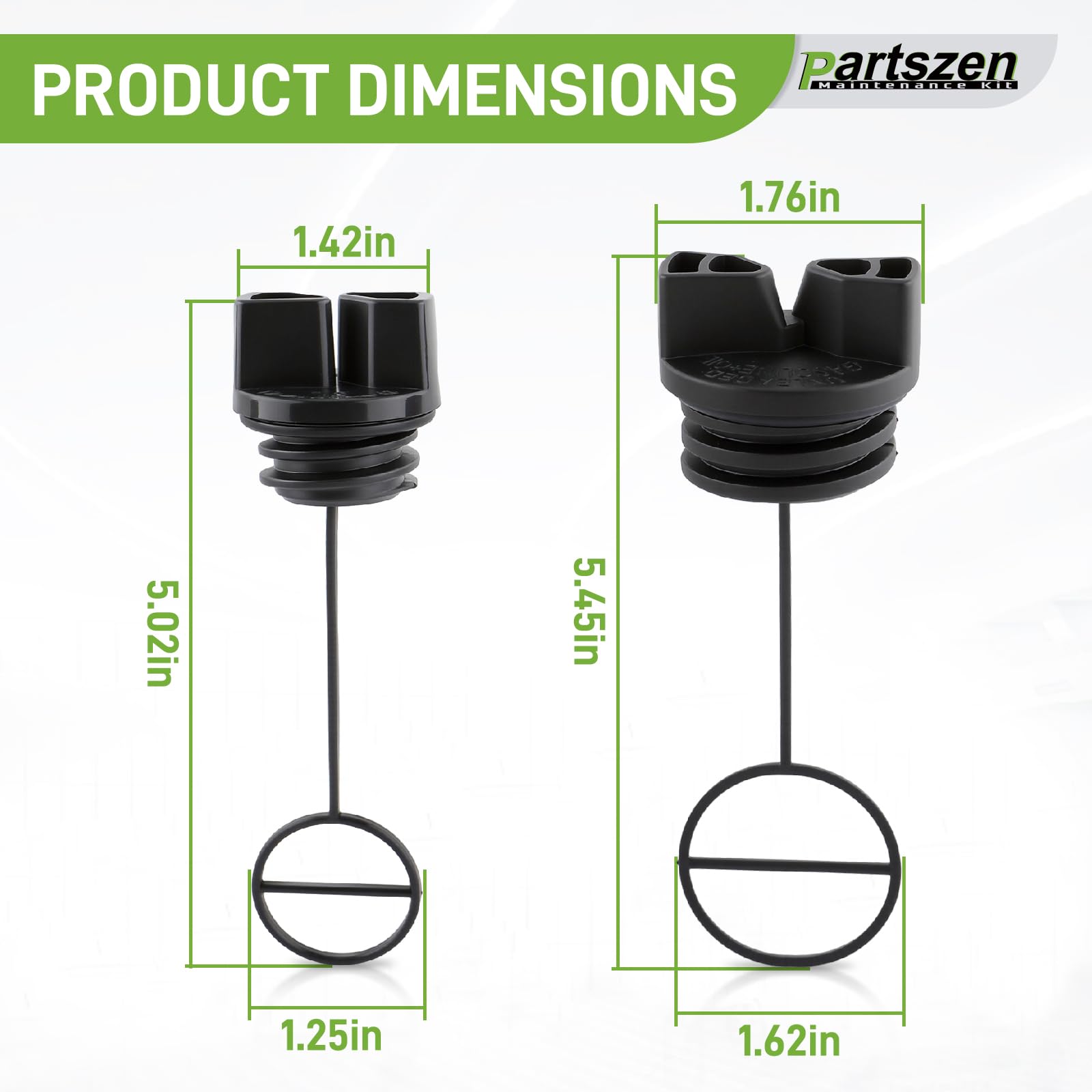 Partszen fuel filter and oil caps laid out for maintenance tasks