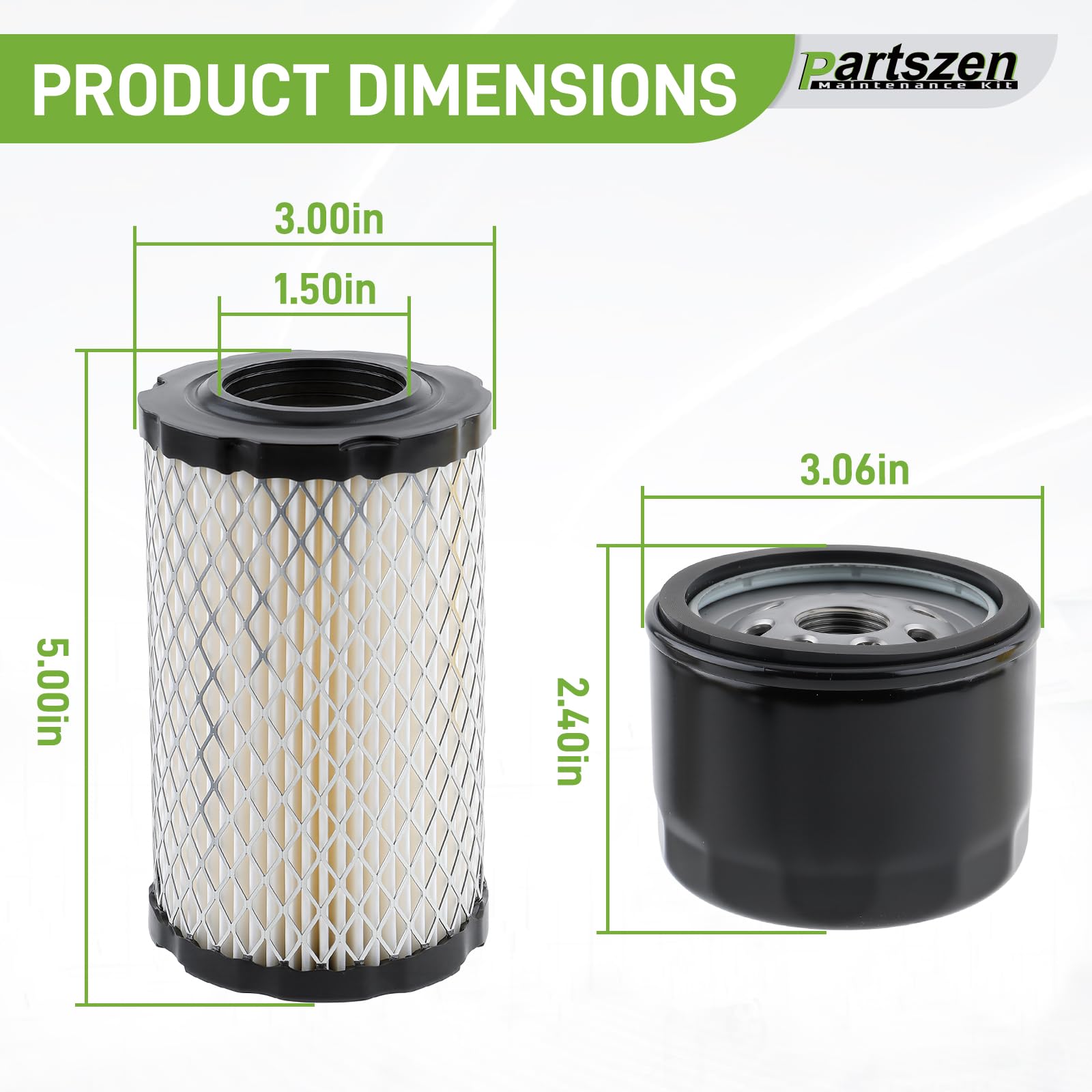 PartsZen oil filter and kit ready for routine service on a John Deere lawn tractor.