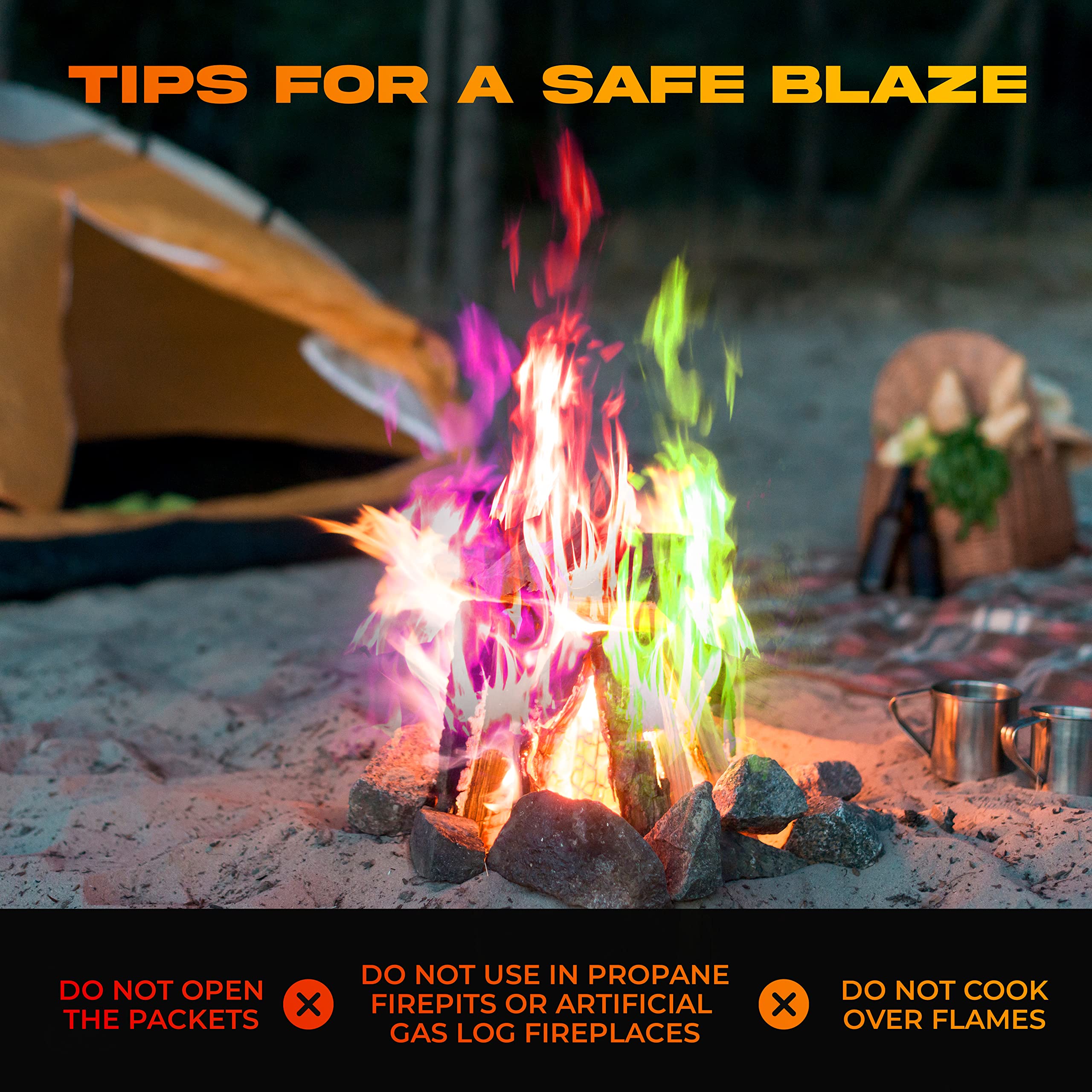 Party Flames indoor safe packets add glow to indoor fireplaces with ventilation