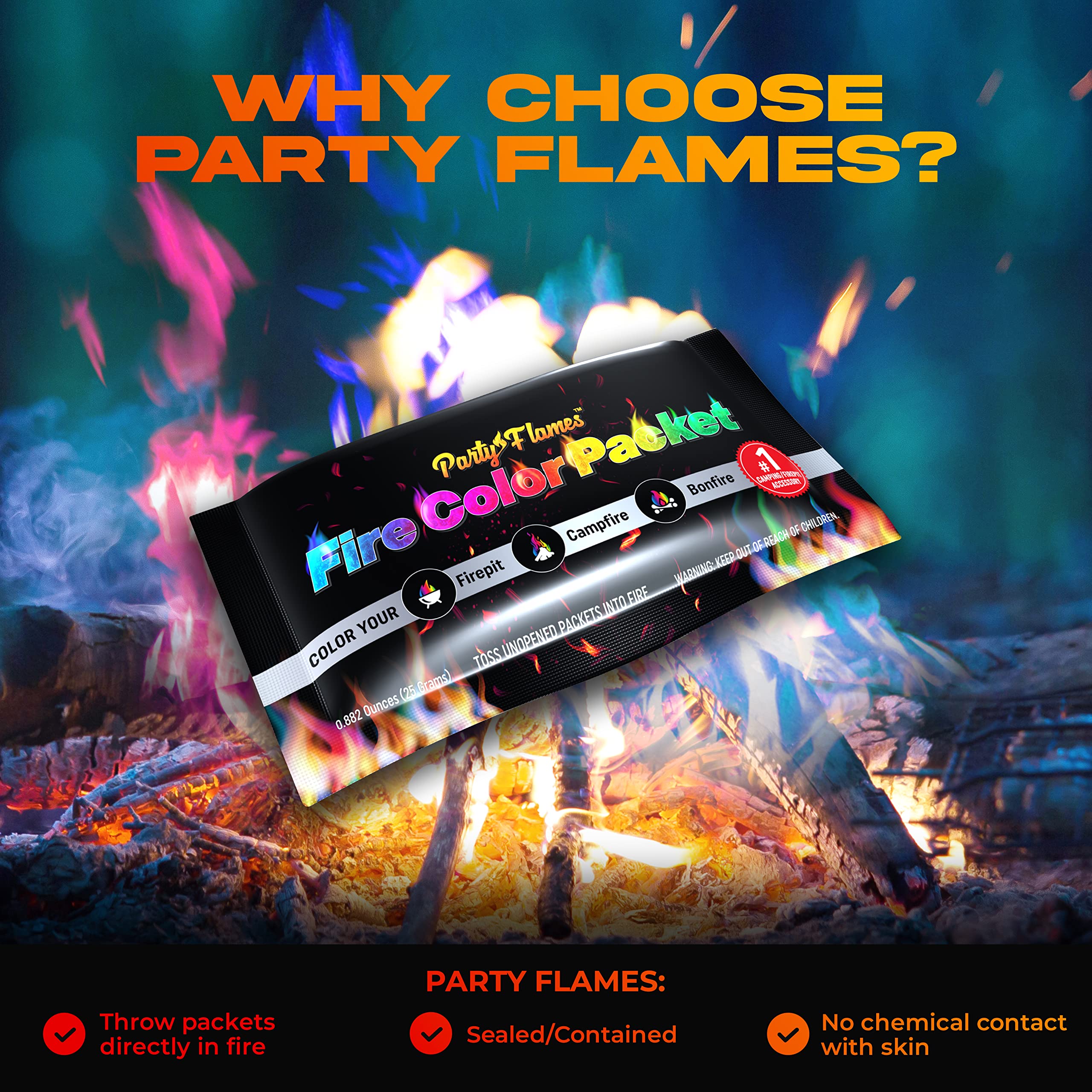 Party Flames 10-pack packets deliver an easy colorful campfire experience