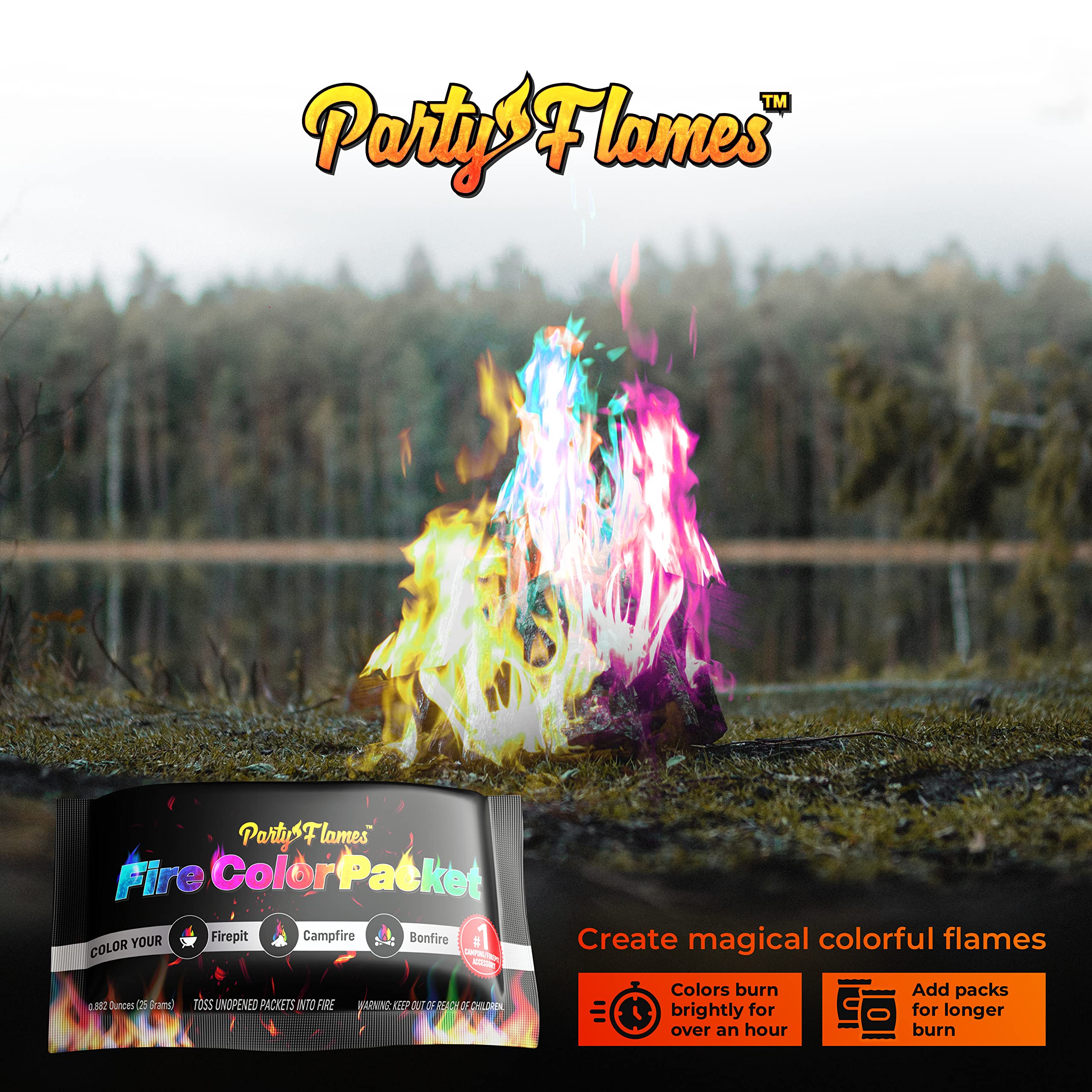 Party Flames rainbow flames fire pit packets create a dazzling show for gatherings