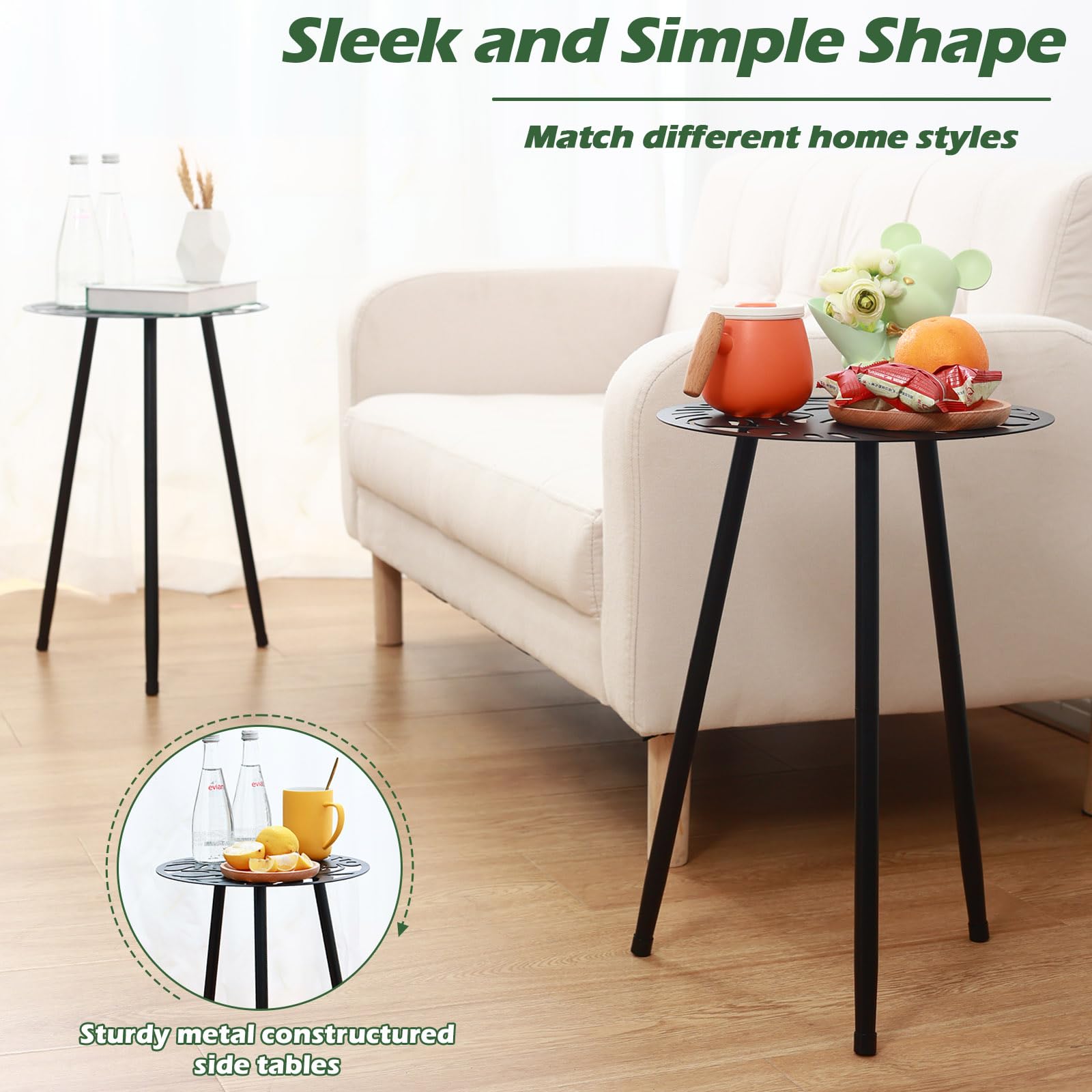 Party Zealot two-pack Monstera end tables for balcony corners.