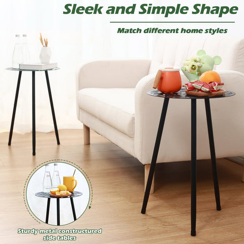 Party Zealot two-pack Monstera end tables for balcony corners.